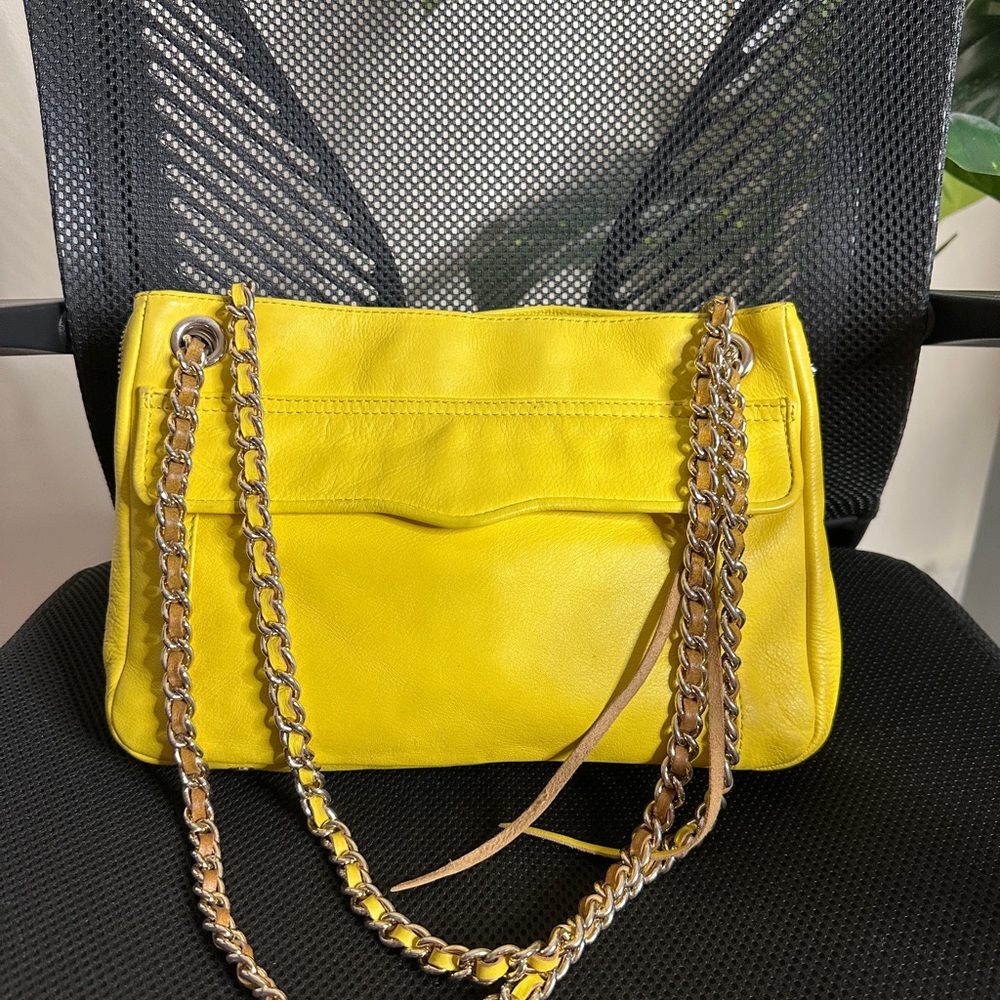 Vintage Yellow Leather Chain Strap Bag